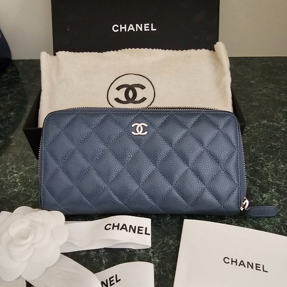 Authentic Chanel Blue Caviar Classic Long Zippy Zip Wallet Clutch - Picture 1 of 9